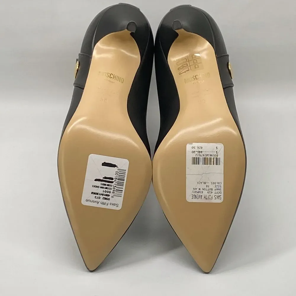 Moschino 80MM Snap-Button Leather Ankle Boots size 38